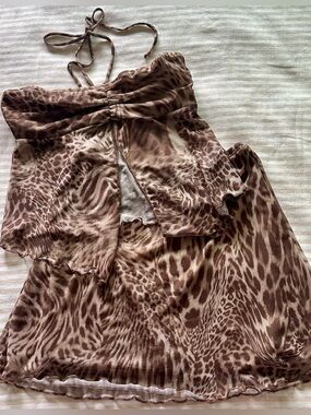 animal print stretchy netting set w lettuce hems / size small